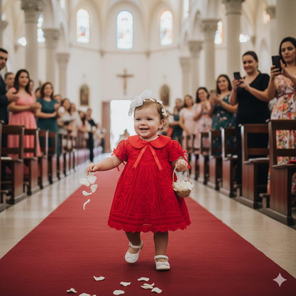 Vestido renda renascença vermelho ângela - 1 ano