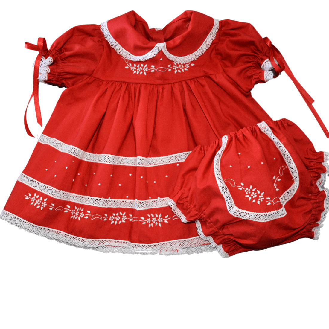 Vestido vermelho bordado á mão Rebeca com calcinha - 0 a 4 meses